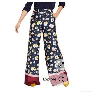 BODEN Weybourne Navy, Red, Yellow Floral Wide Leg Trousers, Size 8R
